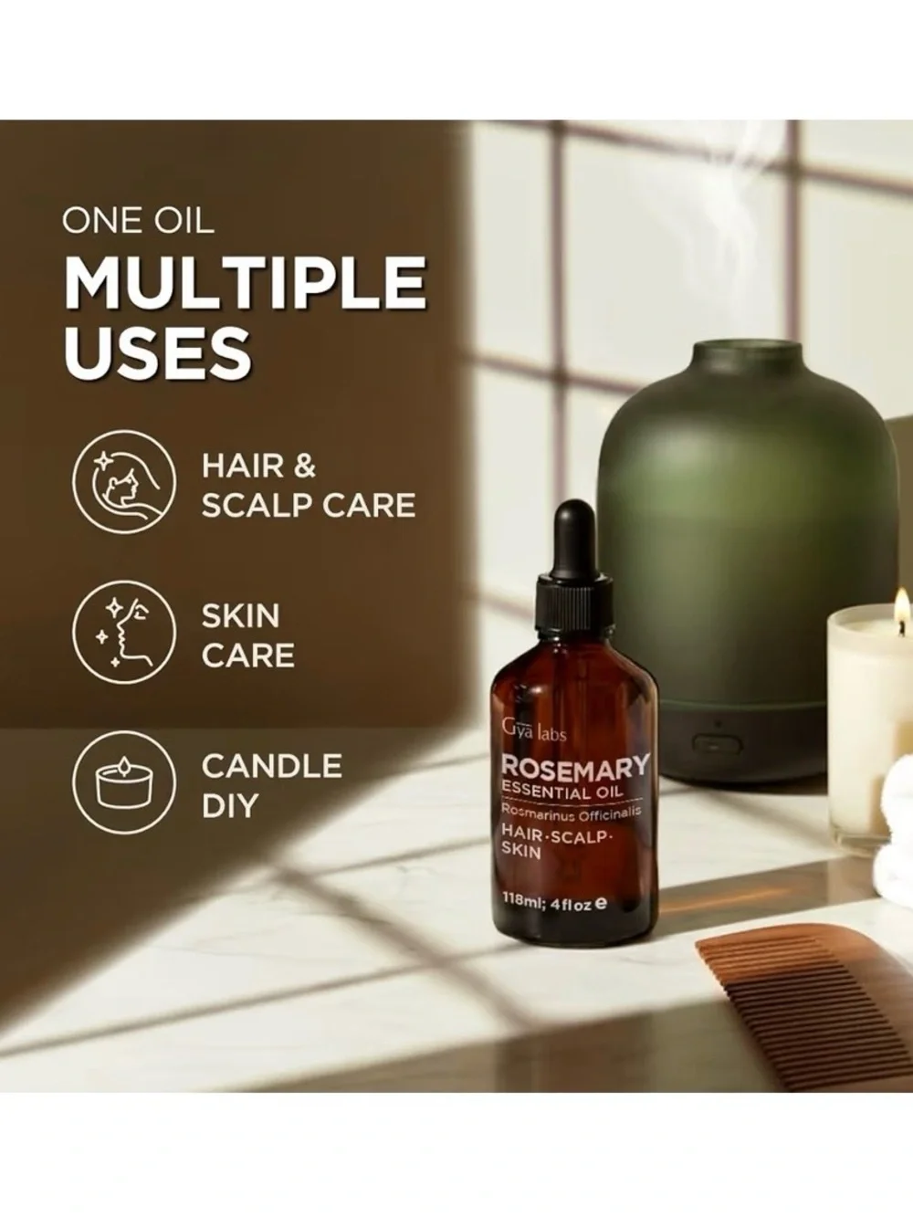Gya‎ Labs Rosemary Essential Oil 4oz Aromatherapy Hair Skin Diffuser EXP 11/29